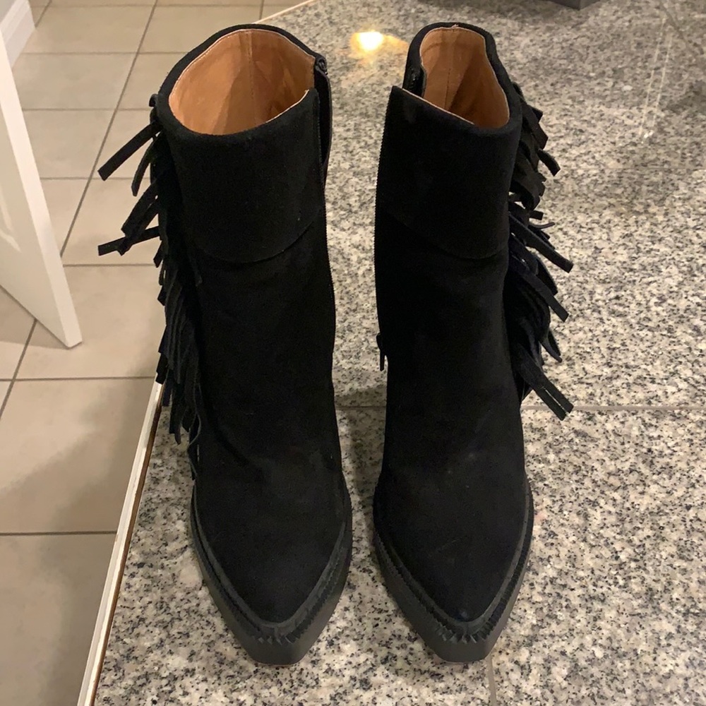 Jeffrey Campbell fringe black booties